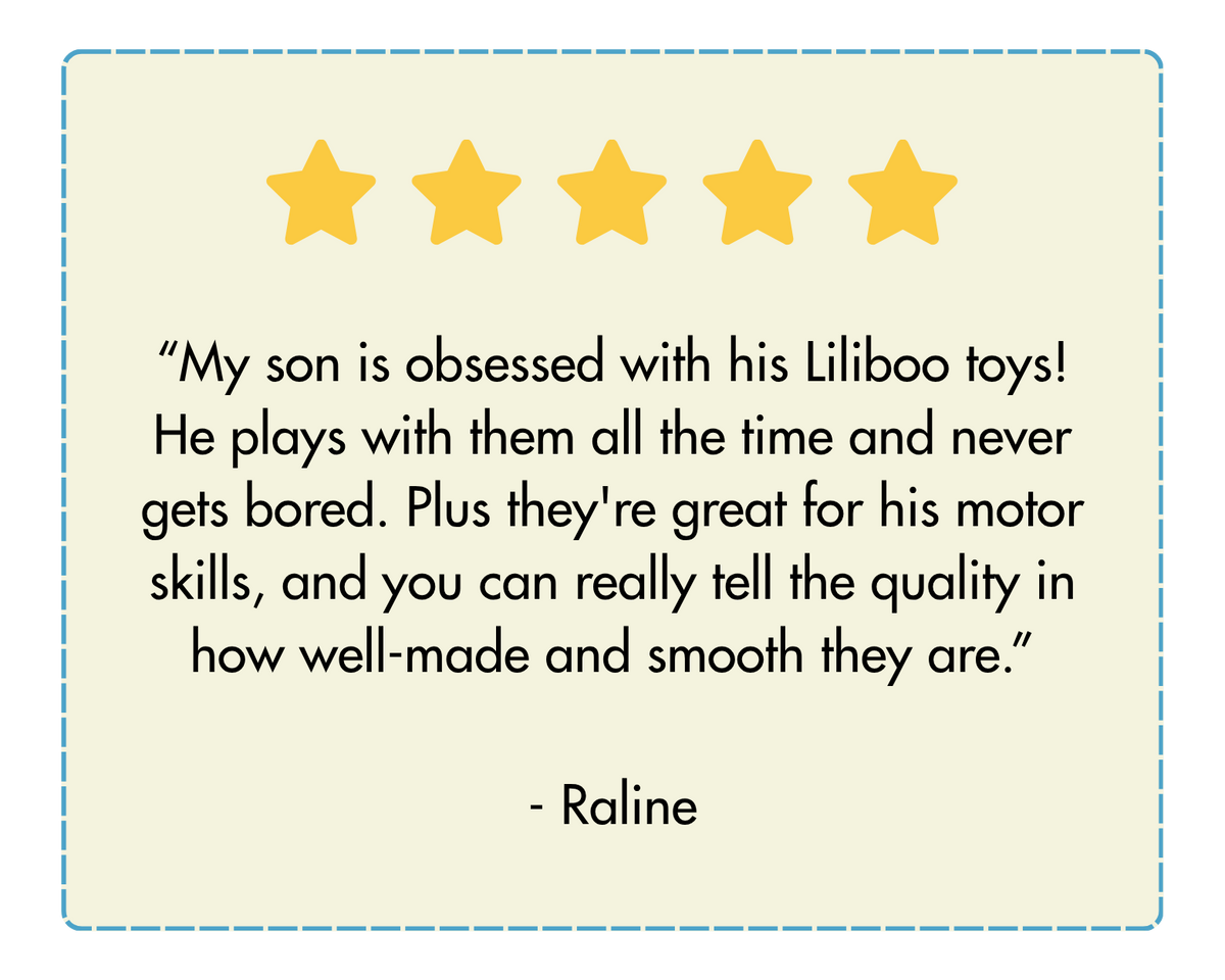 5-star customer review for Liliboo wooden toys from Raline
