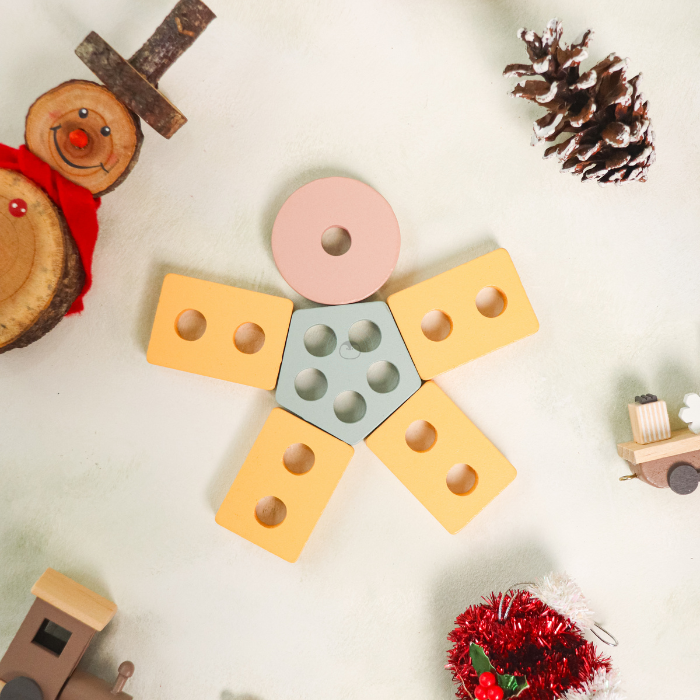 KURI Basic Geometry Sorting Stacking 3 In 1 - Mainan Puzzle Kayu by Liliboo