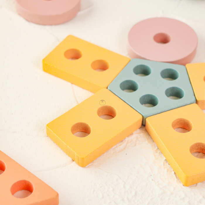 KURI Basic Geometry Sorting Stacking 3 In 1 - Mainan Puzzle Kayu by Liliboo