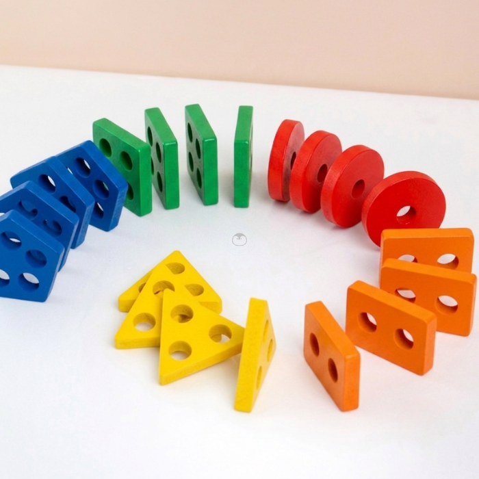 KURI Basic Geometry Sorting Stacking 3 In 1 - Mainan Puzzle Kayu by Liliboo