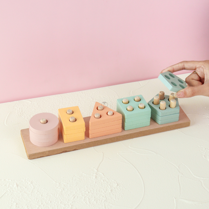 KURI Basic Geometry Sorting Stacking 3 In 1 - Mainan Puzzle Kayu by Liliboo