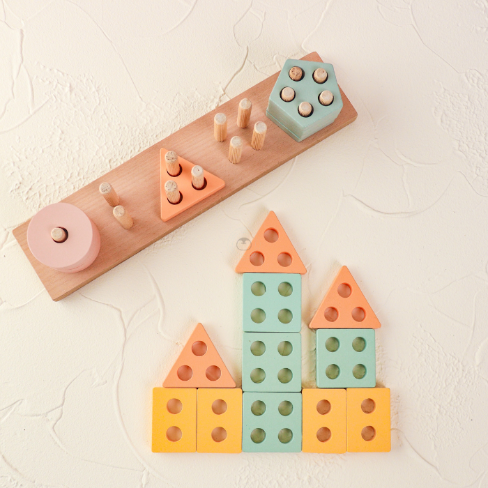 KURI Basic Geometry Sorting Stacking 3 In 1 - Mainan Puzzle Kayu by Liliboo