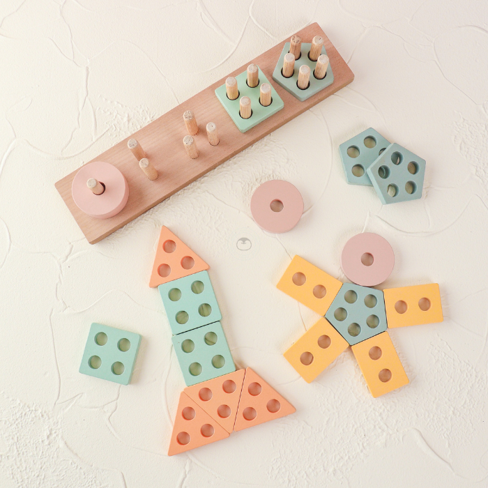 KURI Basic Geometry Sorting Stacking 3 In 1 - Mainan Puzzle Kayu by Liliboo